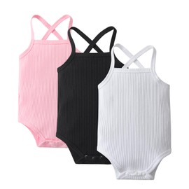 Newborn Infant Baby Girls Summer Sleeveless Romper Sling Vest Jumpsuit One-Piece Skirt Outfits 3 Pack 3-6 Months Pink