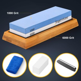 Angerstone Premium Knife Sharpening Stone–Whetstone 1000/6000 Grit, Whetstone Knife Sharpener with NonSlip Base, Best Wet Stone Sharpening Kit, Angle Guide