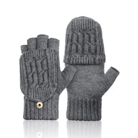 Kiiwah Fingerless Gloves Women's Winter Warm Gloves Convertible Half Finger Mittens Gloves with Flip Top Touchscreen Photography Sports Gloves for Men and Women, gray