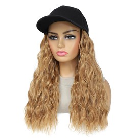 GUOJIAN Hat Wigs for Women Baseball Cap with Curly Hair Extensions Adjustable Hat with Synthetic Curl Hair Attached for Girls (#27, 14inch)
