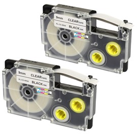 2 Cassettes XR-9X XR-9X1 Black on Transparent 9 mm x 8 m Label Tape Compatible with Casio KL-60 KL-100 KL-120 KL-200 KL-300 KL-750 KL-780 KL-820 KL-2000 KL-7000 KL-722 00 KL-8100 Labelling Device