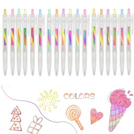 Xinghonyac 18 Pcs Rainbow Glitter Gel Pens, Kawaii Swirl Color Changing Pens, Mixed Pens with Glitter Crystal Pastel for Doodling Drawing Scrapbooking, Class Notes Journaling, DIY