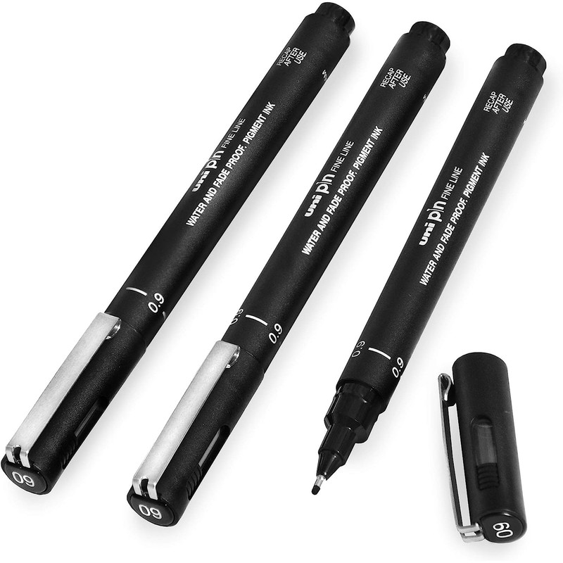 Uni Pin Fineliner Drawing Pen - Black Ink - 0.9mm