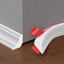 Frienda 16.4 ft X 1.1 Inch White Peel and Stick Baseboard Trim Self Adhesive Flexible molding Trim Quarter Round Caulk Strip TPE Protector Floor Edges Bathroom Kitchen Countertop