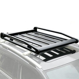 220LBS Load Capacity 50''x36''x5.5'' Anti-Rust Aluminum Roof Basket Lightweight Universal Rooftop Cargo Carrier with Wind Fairing for SUV Pick up Truck, Black