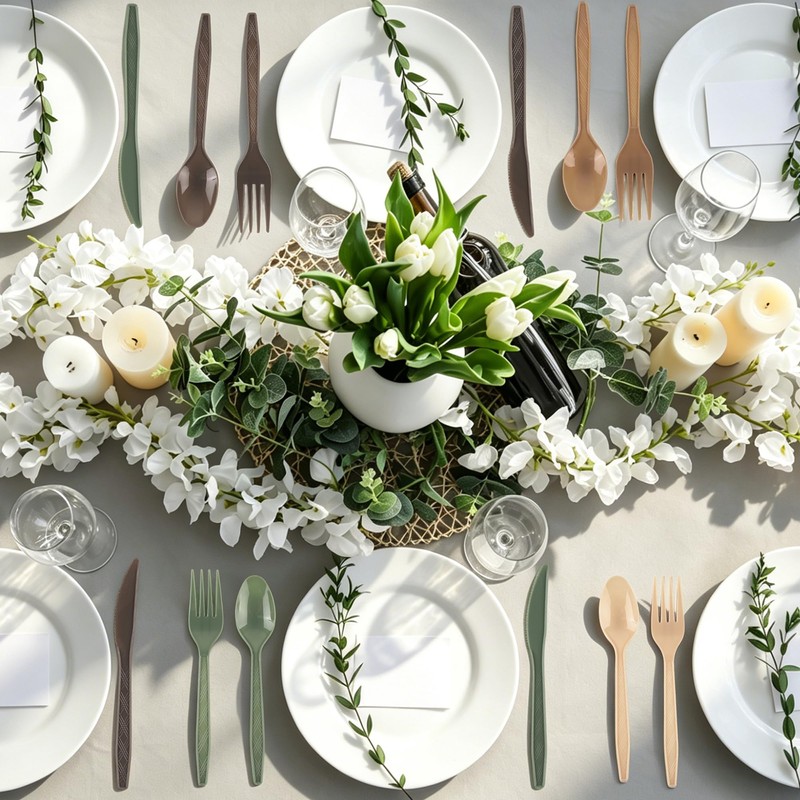 Kochorie 360 Pcs Woodland Plastic Silverware Disposable Flatware Plastic Cutlery