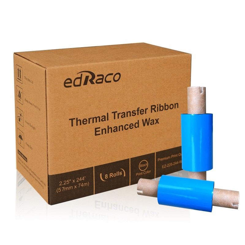 8 Rolls Desktop Thermal Transfer Ribbons -Enhanced Wax, 2.25" x