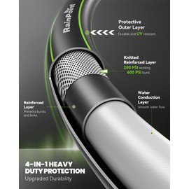 RAINPOINT Garden Hose 50ft x 5/8", Water Hose Heavy Duty, Flexible, Lightweight Durable Hybrid Hose with Swivel Handle for Yard, Car Wash, Pets, No Kink, Male to Female Fittings