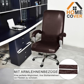 HOMECOVER Stretch Office Chair Cover, Waterproof, Universal PU Leather Swivel Computer Chair Cover with Armrest Covers, Removable Chair Covers, Coffee, Large
