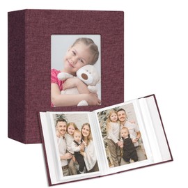 Vienrose Small Photo Album 4x6 50 Pockets holds 100 Photos 2 Pack, Mini Baby Photo Album Linen Cover for Gifts Wedding Family, Purple