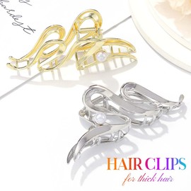 Catery Metal Claw Clips Large Hair Clip Pearl Normal Accessories for Women(Pack of 2) (Silver and Gold)