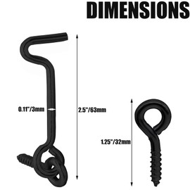 Litoexpe 5pcs Black Carbon Steel Barn Door Latch Hook, 2.5 Inch J-shape Hook and Eye Latch for Wooden Door and Window, Rust Resistant, Wall Mount, 3 lbs Max Weight Capacity