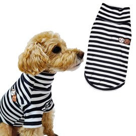 Turtleneck Dog Sweater Cute Doggie Embroidery Super Soft Dog Sweatshirt Dog Shirt Stretchy Striped Puppy Pullover for Cats Small Medium Large Dog (Black Striped, Small)