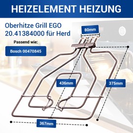 VIOKS Heating Element Heating Replacement for Bosch 00470845 Top Heat Grill EGO 20.41384.000 2800 W 230 V for Oven Cooker