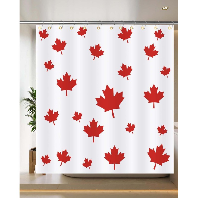 Maples Shower Curtain,72×72 Inch Canada Maple Flag Shower Curtains,1.8×1.8 Meters