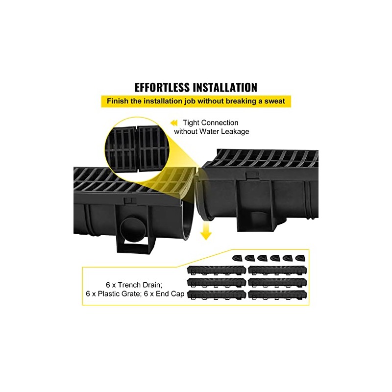 VEVOR Trench Drain System with Plastic Grate, 5.9x5.1-Inch HDPE Channel