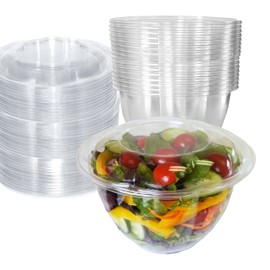 48oz Clear Disposable Salad Bowls with Lids (150 Pack) - Clear Plastic Disposable Salad Containers for Lunch To-Go, Salads, Fruits, Airtight, Leak Proof, Fresh, Meal Prep | Rose Bowl Container (48oz)