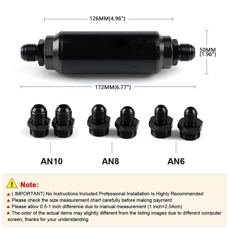 BARTOO Universal 50MM 100 Micron Inline Fuel Filter with 6AN