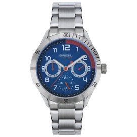 Breil Mate EW0618 Men's Multi-Function Watch with Steel Strap - Silver/Blue with Red Dial Detail - Case Diameter: 37mm, silver/blue, Bracelet
