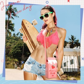 BBTO 2 Pcs Kawaii Fruits Food Purse Milk Strawberry Box Cross Body Purse Christmas Gift Bag Cute Hamburger Toast Wallet (Cute Style)