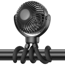 VETIFINAL Portable Baby Stroller Fan - 3-Speed Flexible Tripod Personal Fan Clip on for Bed, Rechargeable Battery Powered, Newborn Summer Cooling Essentials for Car Seat, Bike, Sleep, Travel (Black)