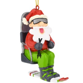 Tree Buddees Snow Skiing Santa on a Chairlift Christmas Ornaments