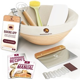 Superbaking Banneton Bread Proofing Basket, Sourdough Bread Baking Supplies, Round 9 Inch Sourdough Starter Kit, Proofing Basket for Baking, Bread Making Supplies Tools, Banneton Basket Gift Set