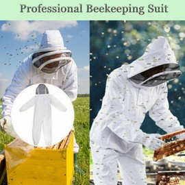 Bee Suit for Men and Women Professional Beekeeping Suit with Fencing Veil Hood and Gloves Bee Outfit for Professional and Beginner Beekeepers Beekeeping Supplies(Suit-Medium)