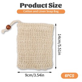 MAEXUS Pack of 6 Natural Soap Bags, Sisal Soap Net, Soap Bags for Solid Soap, Soap Bag with Drawstring, Cotton and Linen Material, Organic Cotton Soap Bag, for Foaming and Drying Soap