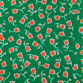 Floral Tulip Print Knit Fabric, Green and Coral, Brushed Apparel Material 56 Wide Sold by The Yard