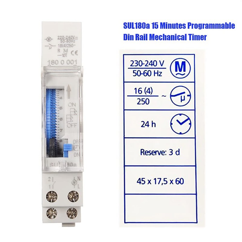TopHomer Timer Switch, 24H 110-240V AC 16A 15Min Mechanical Programmable