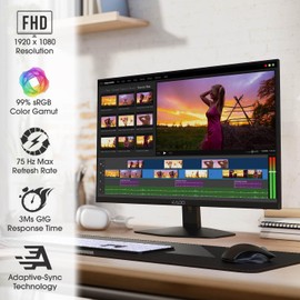 Kado Dual Monitor Setup - 2-Pack 27" 1920x1080 Computer Monitor 75Hz VESA Mount HDMI Office Gaming Hybrid Built-in Speakers (E27 Dual Series)