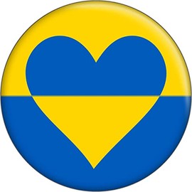 Ukraine Flag with Heart - 2.25" Round Magnet