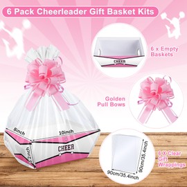 Gilprop 6 Set Baskets for Gifts Empty 10 x 8 x 3.2 Inch Paper Gift Box with Cellophane Wraps Ribbons Bows Cardboard Basket Tray Sport Party Favor Holiday Gift Packaging (Cheerleading)
