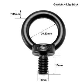 ORTAVA Pack of 5 Eye Bolts M8, Eye Bolt Made of Stainless Steel A2V2A, Black Oxide, Eye Bolt M8 for Hanging and Fixing