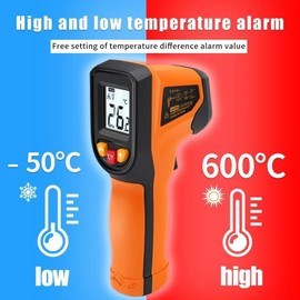 T600 Infrared Thermometer, -58°F to 1112°F(-50℃ to 600℃) Handheld Non-Contact Thermometers, Adjustable Digital Temperature Gun for Metal Smelting, Cooking, Pizza Oven, BBQ (Not for Human)