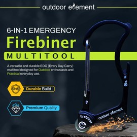 OUTDOOR ELEMENT Firebiner 6-in-1 Fire-Starting Carabiner EDC Emergency Multitool -Keychain,Utility Blade,Bottle Opener,& more
