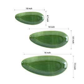 vicrays Large Oval Serving Platters, 16"/14"/10" Porcelain Serving Platters for Party, BBQ,Stackable Serving Trays Serving Plates for Appetizers, Sushi, Restaurant, Set of 3 (Green)