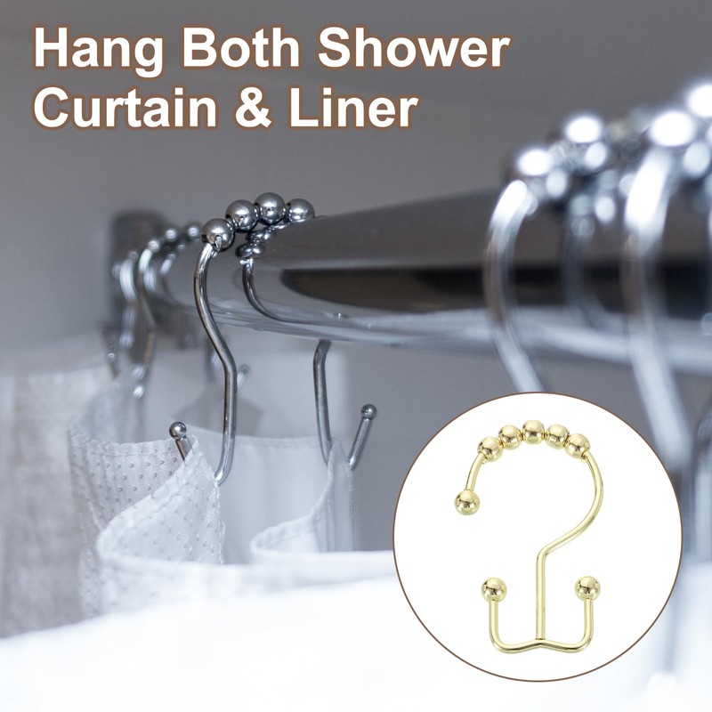 sourcing map 12Pcs Shower Curtain Hooks, Metal Double Glide Shower