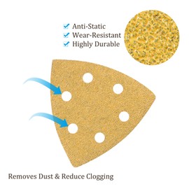 Kozelo Pack of 16 Mouse Sander Detail Sandpaper - [40 Grit, 3.7 x 3.7 x 3.7 Inches] Triangular Velcro Sanding Pads for Wooden Furniture Polishing | 6 Holes, Aluminium Oxide