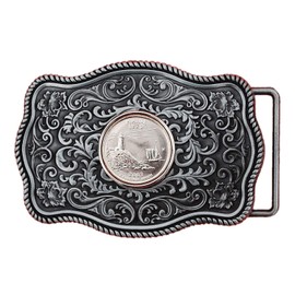 US 2003 Maine State Quarter BU Uncirculated Coin Silver Tone Belt Buckle NEW - Beautiful Western Scroll Design