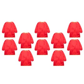 HomeDecTime 10 Pack Kids Art Smocks Children Waterproof Artist Painting Aprons with Long Sleeve for Age 3-8 Years, Red Color