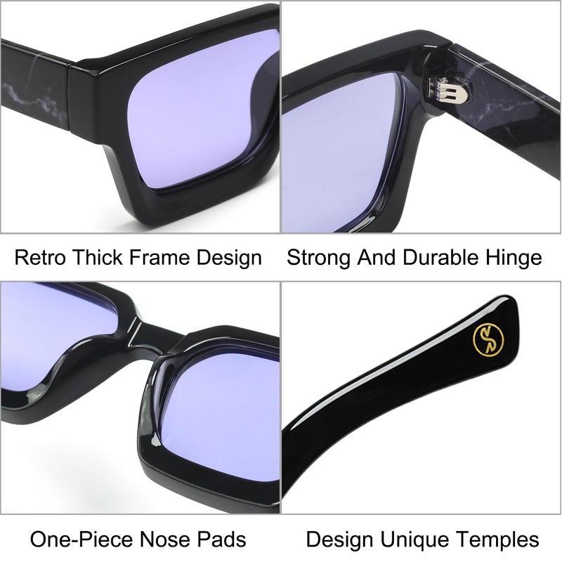 SHEEN KELLY Retro Thick Rectangular Chunky Sunglasses for Women Men