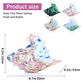 Glass Conch Shell Glass Sea Shells Conch Shell Decor Glass Sea Life Figurines Blown Glass Decor Coastal Home Decor For Dining Tables, Entryways, Coffee Tables, Living Rooms (Aurora Dream Shell)