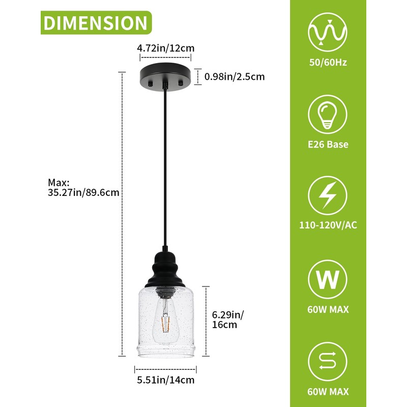 WILON Modern Glass Pendant Lights for Kitchen Island, 6.29" Mini