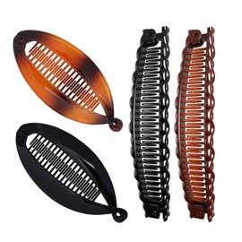 4 Pcs Banana Hair Clips, Vintage Fishtail Hair Clips, for Thick and Fine Hair, Long Stretchy Double Comb Bananas Clips for Women, Strong Grip Barrette Hair Accessories (Twist wave clip,fish clip)