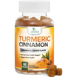 Turmeric Curcumin Supplement Gummies with Ginger & Cinnamon, 95% Curcuminoids Turmeric Curcumin Gummy with Black Pepper for Best Absorption, Nature's Vegan Joint Support Tumeric, Non-GMO, 60 Gummies