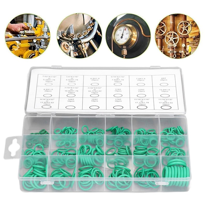270Pcs Green O Ring Kit, Sealing O Ring Assorted Kit,