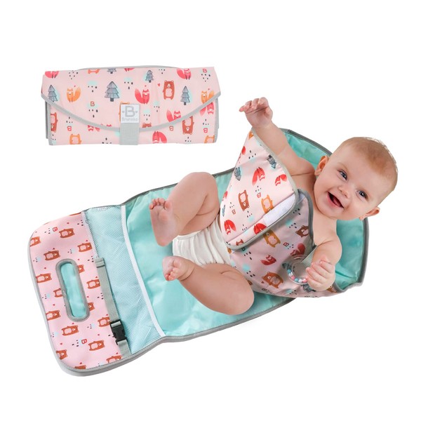 Brunoko Portable Changing Mat - Changing Mat for Travel - Portable Changing Station with Diverter Barrier for Clean Hands - Changing Mat Perfect as a Unisex Baby Gift