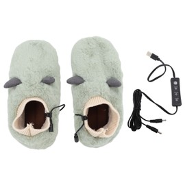 1 Pair Electric Foot Warmer USB Heating Shoes 3 Gears Adjustable Temperature Walking Heated Slippers 260mm Green 38‑39 Size